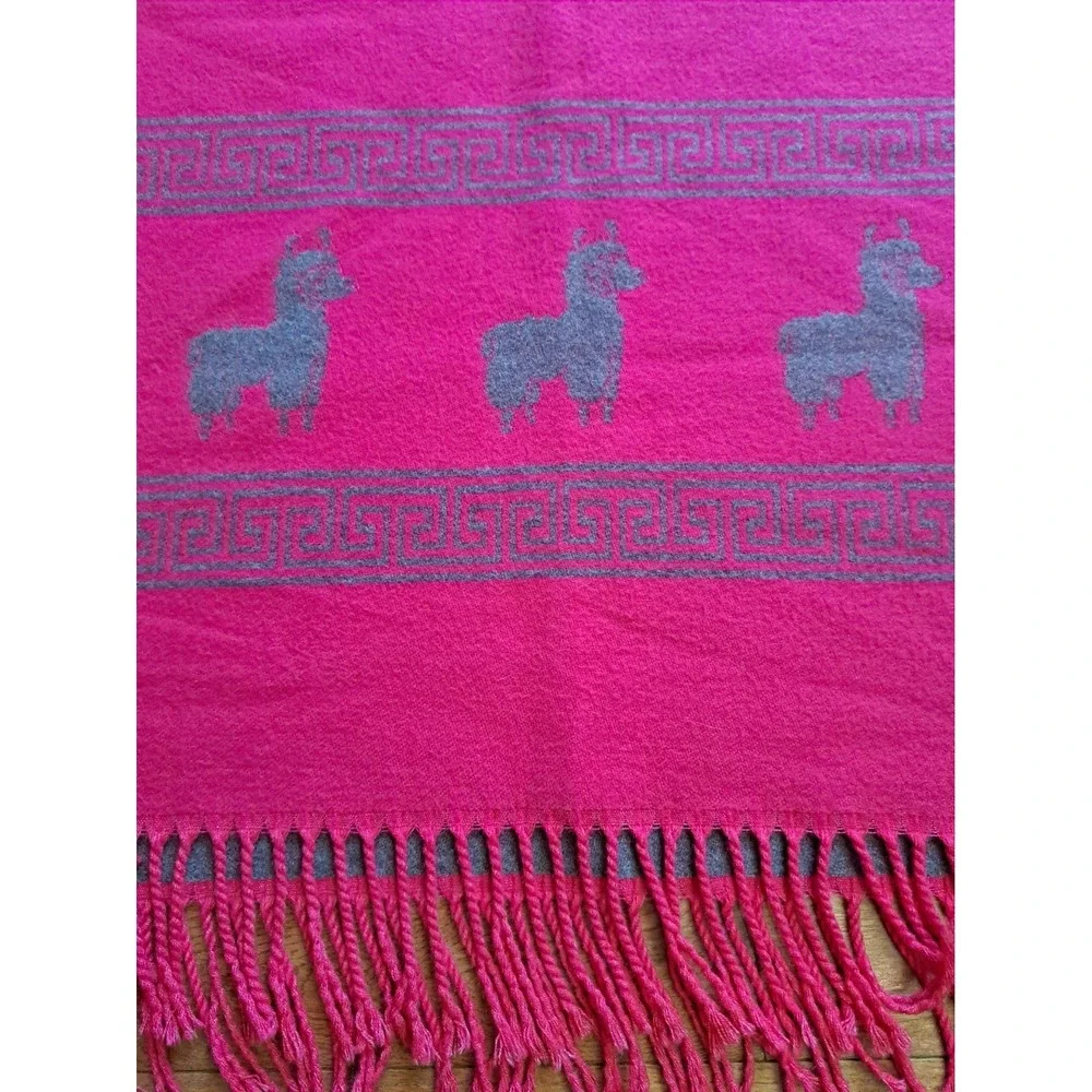 Fuchsia Alpaca Wool Blend Scarf Wrap Shawl Fringed Warm Winter Accessories 72x25